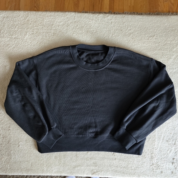 Lululemon Perfectly Oversized Cropped Crew French Terry Black - Picture 2 of 10